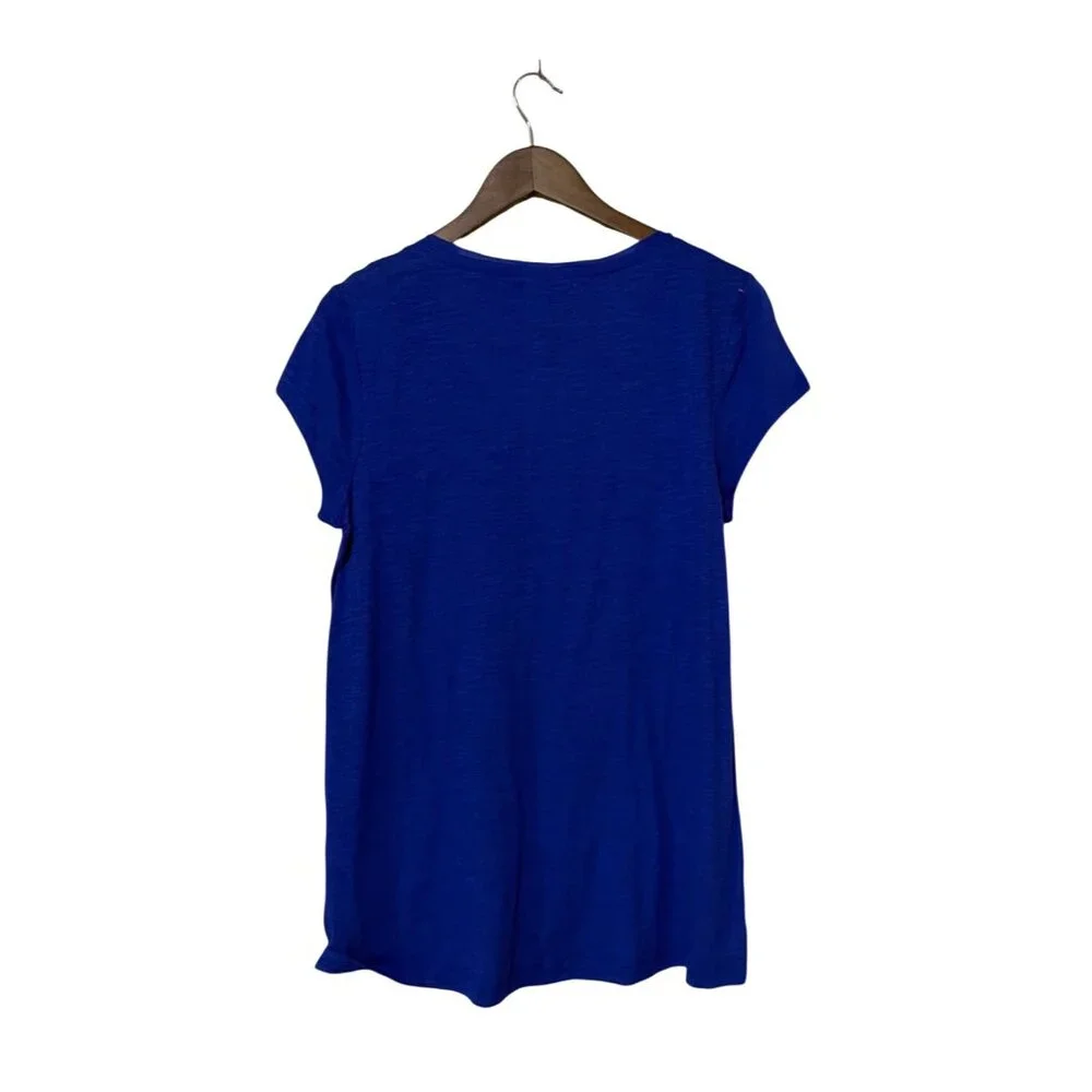 Cable & Gauge Womens Bright Blue Cotton Short Sleeve Embroidered Top Size L - Picture 2 of 7